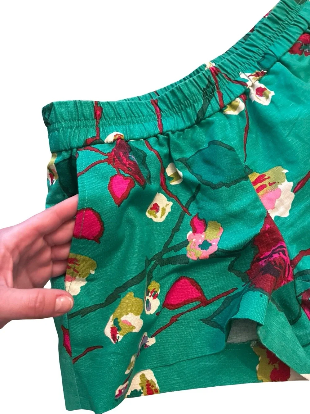 J. CREW FACTORY Kelly Green Linen Floral Boardwalk Shorts, Size 2.